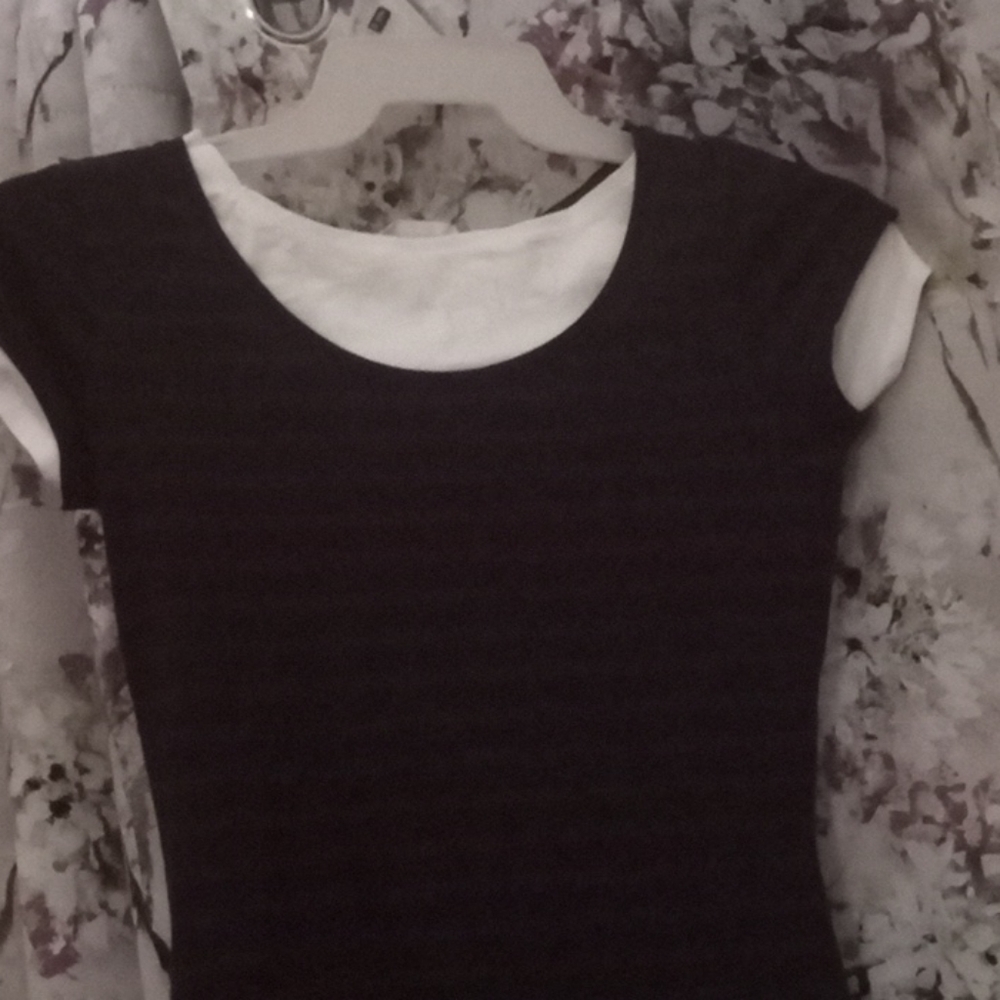 Two layered grey and burgundy striped top